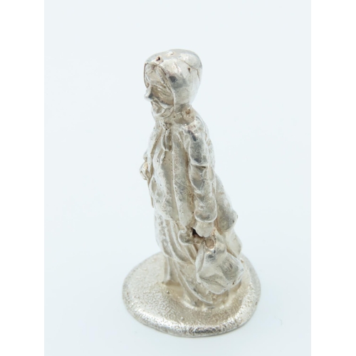 1012 - Charles Dickens Solid Silver Figure Approximately 2 Inches High Hallmarked Mrs. Gamp