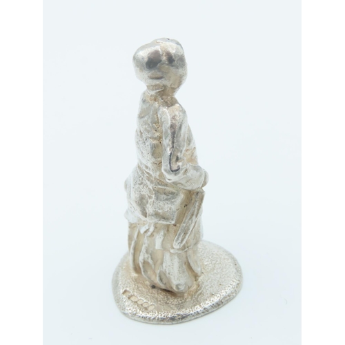 1012 - Charles Dickens Solid Silver Figure Approximately 2 Inches High Hallmarked Mrs. Gamp