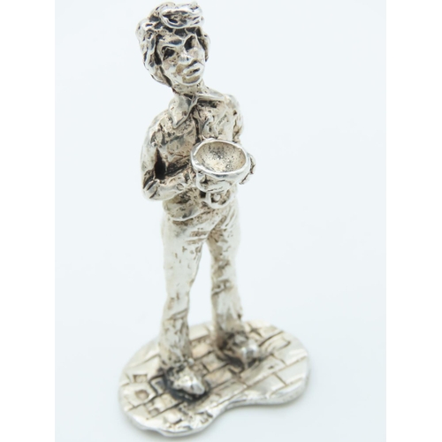 1014 - Charles Dickens Solid Silver Figure Approximately 2 Inches High Hallmarked Oliver Twist