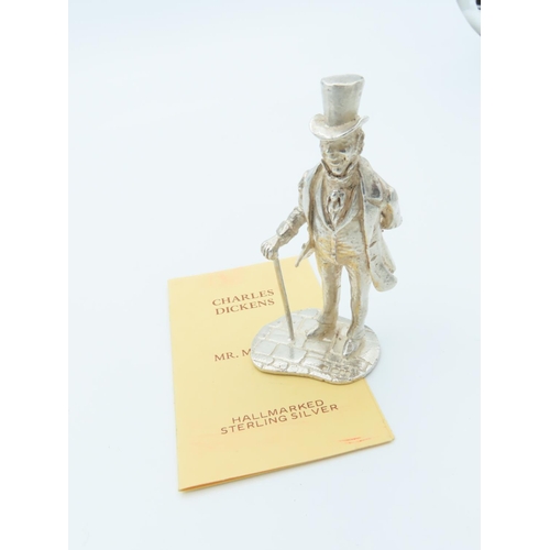 1015 - Charles Dickens Solid Silver Figure Approximately 2 Inches High Hallmarked Mr. Micawber