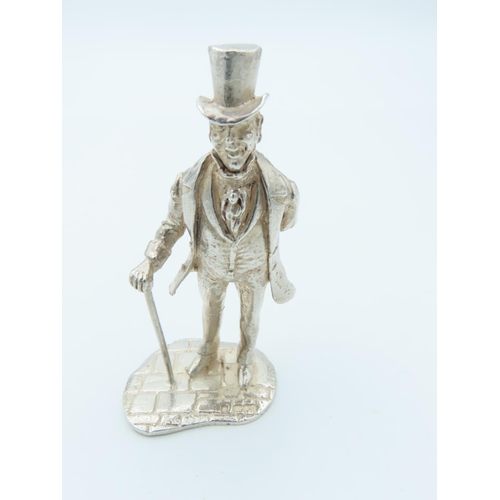 1015 - Charles Dickens Solid Silver Figure Approximately 2 Inches High Hallmarked Mr. Micawber