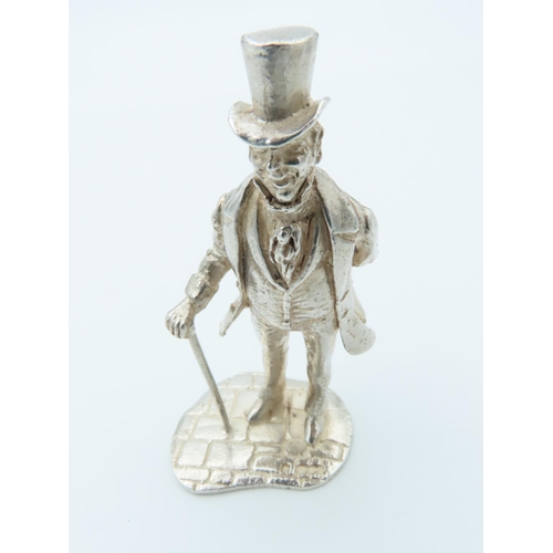 1015 - Charles Dickens Solid Silver Figure Approximately 2 Inches High Hallmarked Mr. Micawber