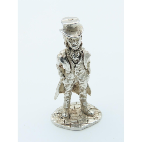 1017 - Charles Dickens Solid Silver Figure Approximately 2 Inches High Hallmarked Job Trotter