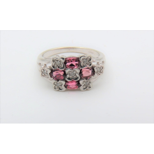 104 - 9 Carat Diamond and Pink Tourmaline Ladies Ring Size N Attractive Form