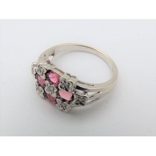 104 - 9 Carat Diamond and Pink Tourmaline Ladies Ring Size N Attractive Form