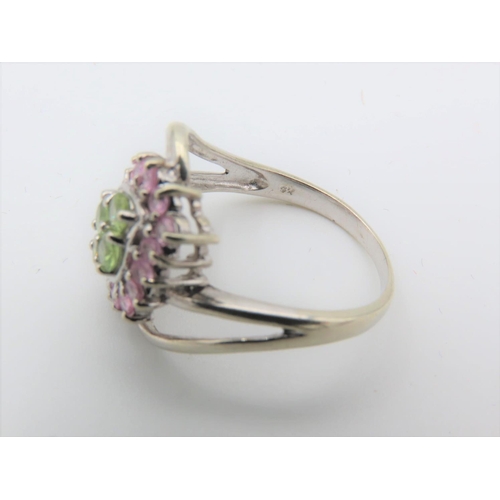 105 - Green Quartz and Pink Sapphire Ladies Ring Mounted on 9 Carat Gold Ring Size M