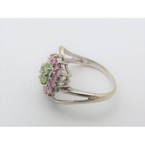 105 - Green Quartz and Pink Sapphire Ladies Ring Mounted on 9 Carat Gold Ring Size M