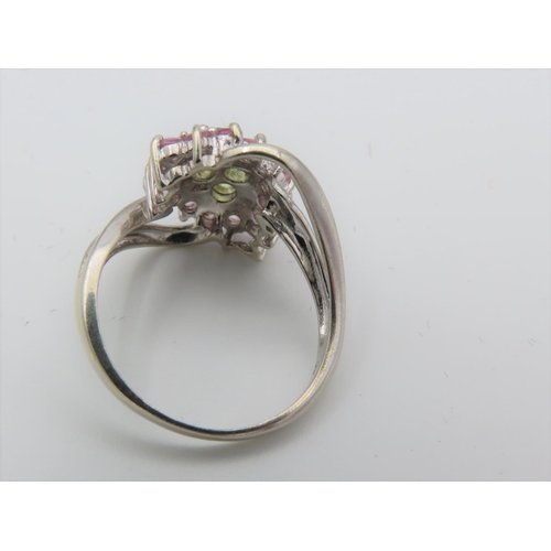 105 - Green Quartz and Pink Sapphire Ladies Ring Mounted on 9 Carat Gold Ring Size M