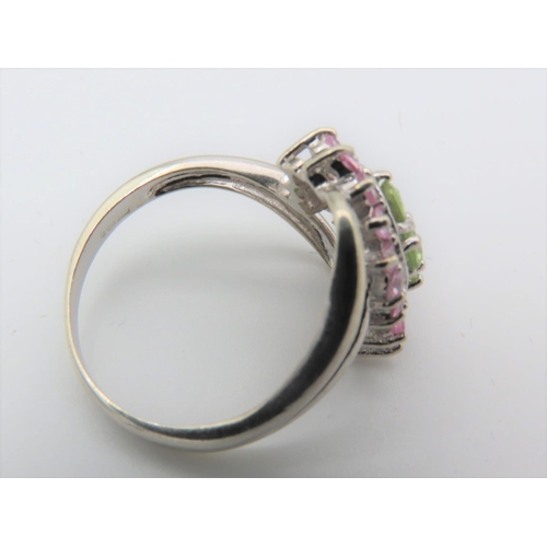 105 - Green Quartz and Pink Sapphire Ladies Ring Mounted on 9 Carat Gold Ring Size M