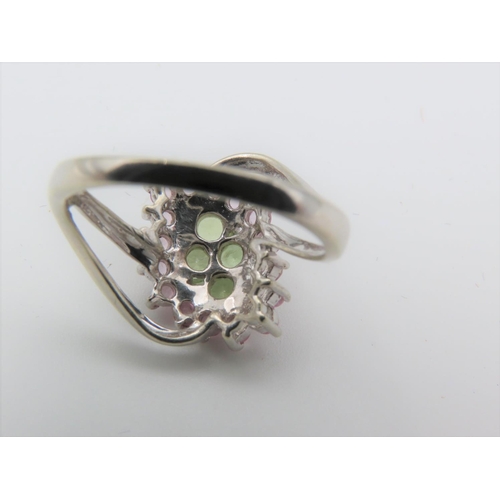 105 - Green Quartz and Pink Sapphire Ladies Ring Mounted on 9 Carat Gold Ring Size M