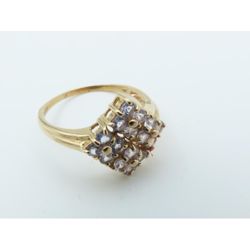 110 - 9 Carat Yellow Gold Tanzanite Ladies Cluster Ring Hallmarked 2005 Ring Size Q and a Half