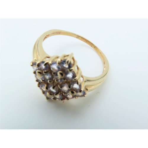 110 - 9 Carat Yellow Gold Tanzanite Ladies Cluster Ring Hallmarked 2005 Ring Size Q and a Half