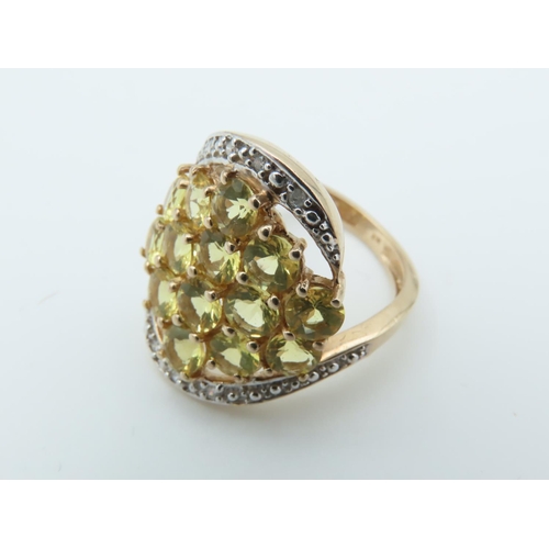 111 - Citrine and Diamond Ladies Cluster Ring Mounted on 9 Carat Yellow Gold Band Ring Size N