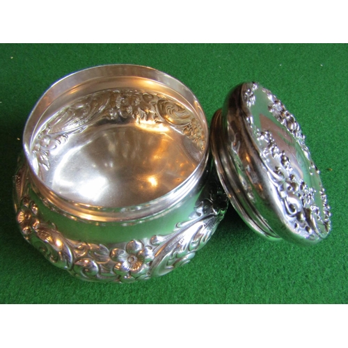 1141 - Solid Silver Powder Jar with Original Cover Embossed Decoration Attractive Form Approximately 4 Inch... 