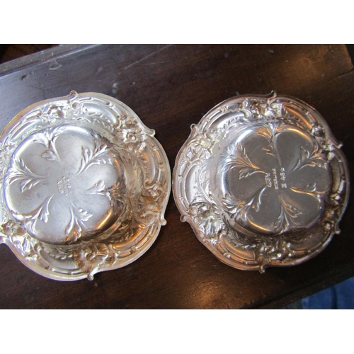 1142 - Four Solid Silver Serving Dishes Shaped Form with Repousse Decoration Each Approximately 6 Inches Wi... 