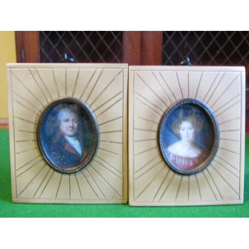 1144 - Pair of Portrait Miniatures Husband and Wife Contained within Detailed Frames Each Approximately 4 I... 