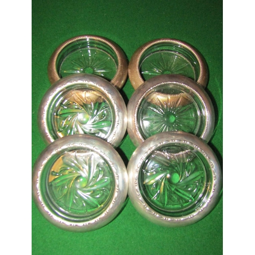 1145 - Set of Six Silver Mounted Cut Crystal Wine Glass Table Coasters Each Approximately 4 Inches Diameter