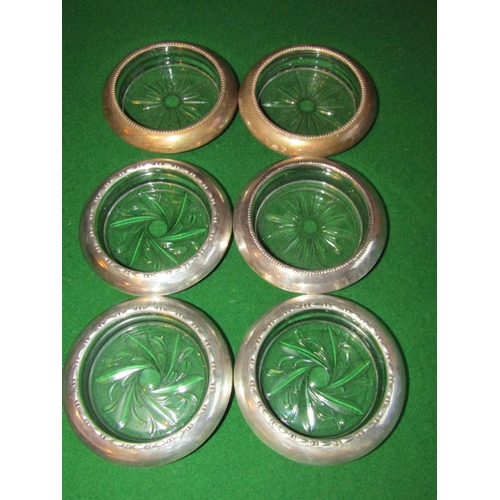 1145 - Set of Six Silver Mounted Cut Crystal Wine Glass Table Coasters Each Approximately 4 Inches Diameter