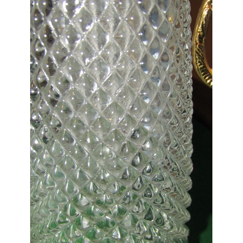 1146 - Hobnail Cut Crystal Tapering Form Claret Jug with Gilded Decoration Approximately 12 Inches High