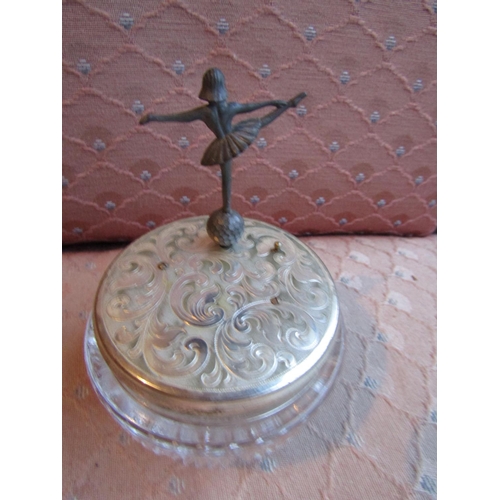 1149 - Unusual Musical Cut Crystal Powder Jar with Dancing Figure Surmount Approximately 4 Inches Wide