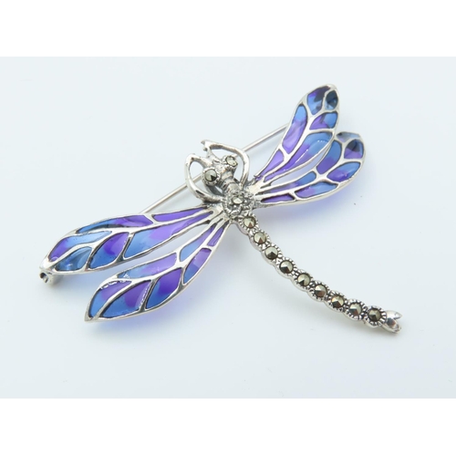 115 - Pyrite and Plique A Jour Enamel Ladies Brooch Dragonfly Motif with Additional Pendant Fitting Verso ... 