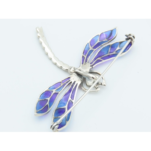 115 - Pyrite and Plique A Jour Enamel Ladies Brooch Dragonfly Motif with Additional Pendant Fitting Verso ... 