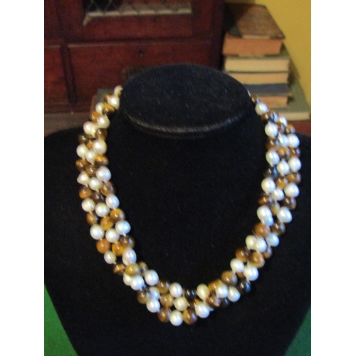 1152 - Pearl and Tigers Eye Ladies Necklace of Good Length