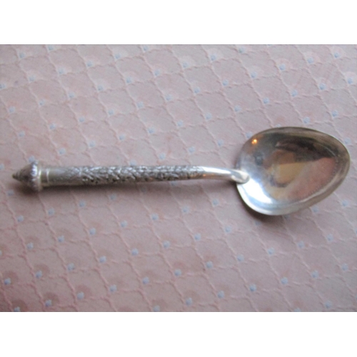 1153 - Solid Silver Serving Spoon with Well Decorated Handle Approximately 7 Inches Long