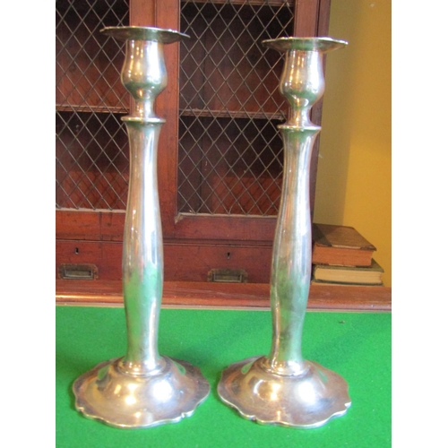 1154 - Pair of Tall Solid Silver Turned Solid Silver Candle Rests Approximately 12 Inches High