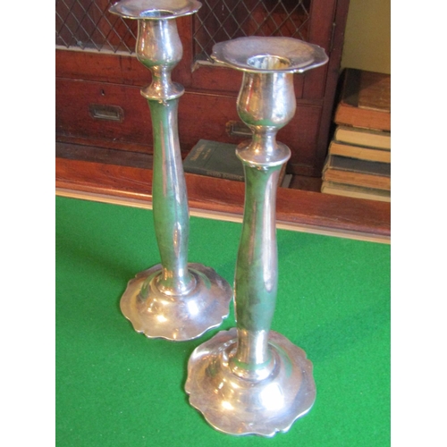 1154 - Pair of Tall Solid Silver Turned Solid Silver Candle Rests Approximately 12 Inches High