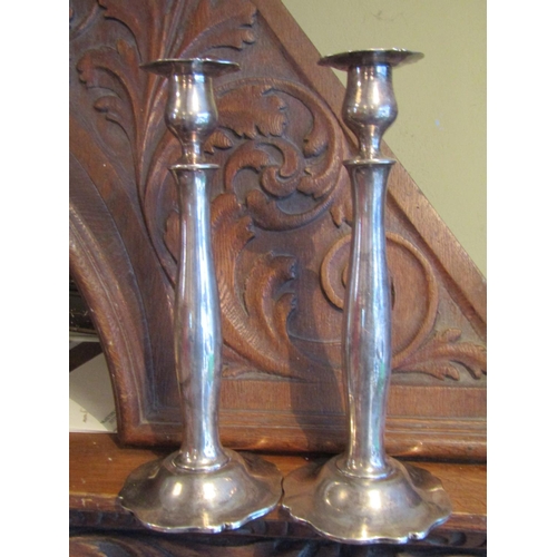 1154 - Pair of Tall Solid Silver Turned Solid Silver Candle Rests Approximately 12 Inches High