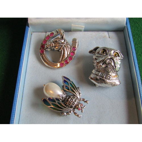 1156 - Three Silver Mounted Ladies Brooches including Lucky Horse Shoe Motif Example