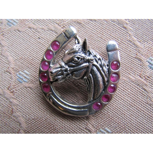 1156 - Three Silver Mounted Ladies Brooches including Lucky Horse Shoe Motif Example