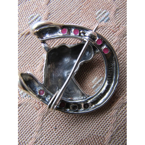 1156 - Three Silver Mounted Ladies Brooches including Lucky Horse Shoe Motif Example