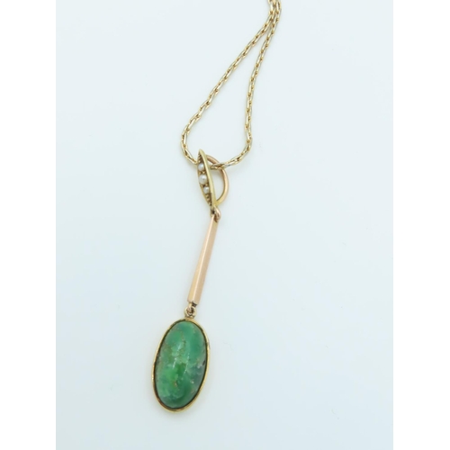 116 - Green Gemset Cabochon Cut Centre Stone Ladies Pendant with Split Pearl Decoration Length 4.5cm