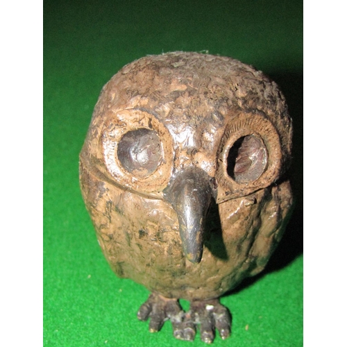 1161 - Austrian Cold Painted Bronze Owl Motif Ink Well with Hinged Cover Approximately 4 Inches High