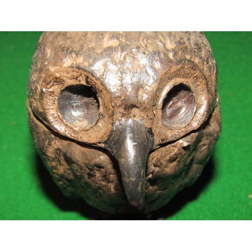 1161 - Austrian Cold Painted Bronze Owl Motif Ink Well with Hinged Cover Approximately 4 Inches High