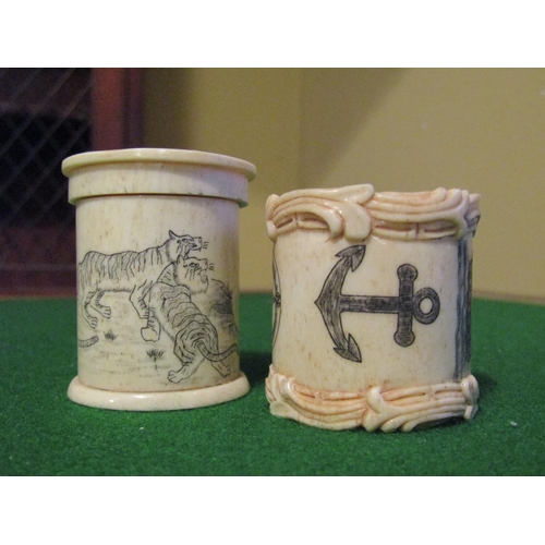 1163 - Carved Pill Box with Incised Detailing and Napkin Ring Two Items in Lot Largest Approximately 3 Inch... 