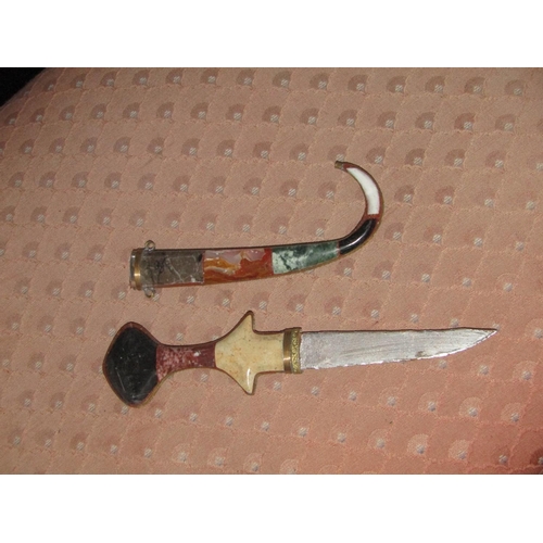 1164 - Persian Agate Decorated Dagger with Scabbard Dagger Approximately 9 Inches Long