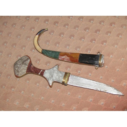 1164 - Persian Agate Decorated Dagger with Scabbard Dagger Approximately 9 Inches Long