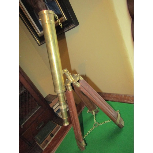 1165 - Table Top Brass Mounted Telescope on Adjustable Height Stand