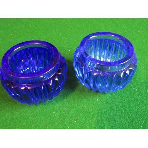 1166 - Pair of Bristol Blue Circular Form Crystal Table Top Jars with Solid Silver Embossed Decorated Cover... 