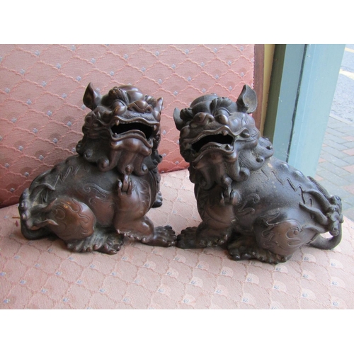 1167 - Pair of Oriental Bronze Dragons Finely Chased and Detailed with Hinged Tops for Sensor Use Each Appr... 