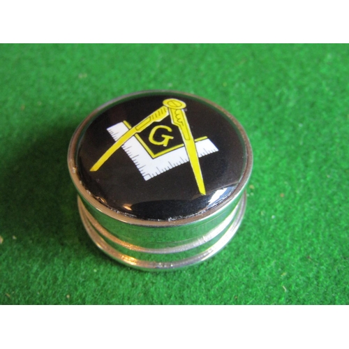 1168 - Solid Silver Masonic Decorated Pill Box Approximately 3cm Diameter