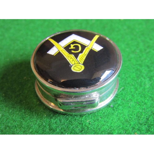 1168 - Solid Silver Masonic Decorated Pill Box Approximately 3cm Diameter