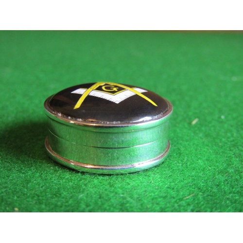 1168 - Solid Silver Masonic Decorated Pill Box Approximately 3cm Diameter