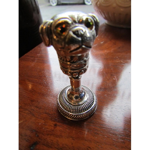 1170 - Solid Silver Pug Motif Decorated Desk Seal with Ancestral Crest to Base Approximately 3 Inches High