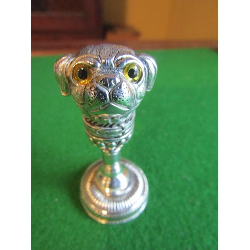 1170 - Solid Silver Pug Motif Decorated Desk Seal with Ancestral Crest to Base Approximately 3 Inches High