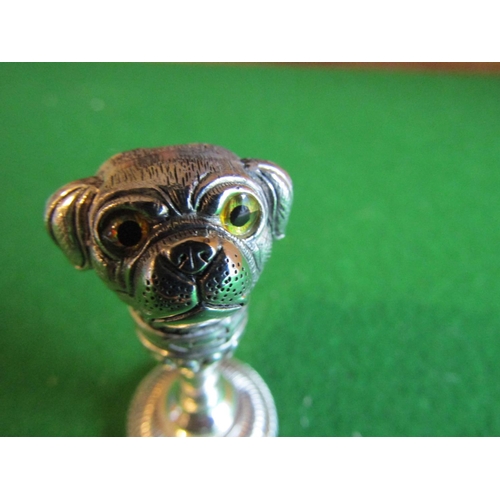 1170 - Solid Silver Pug Motif Decorated Desk Seal with Ancestral Crest to Base Approximately 3 Inches High