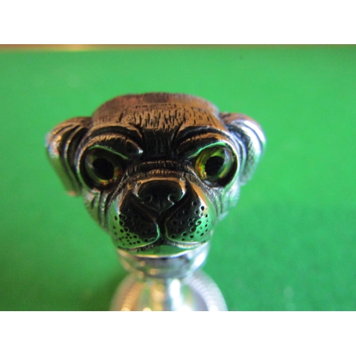 1170 - Solid Silver Pug Motif Decorated Desk Seal with Ancestral Crest to Base Approximately 3 Inches High